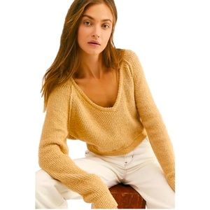Free People Cozy Chunky Knit Sweater in Mustard